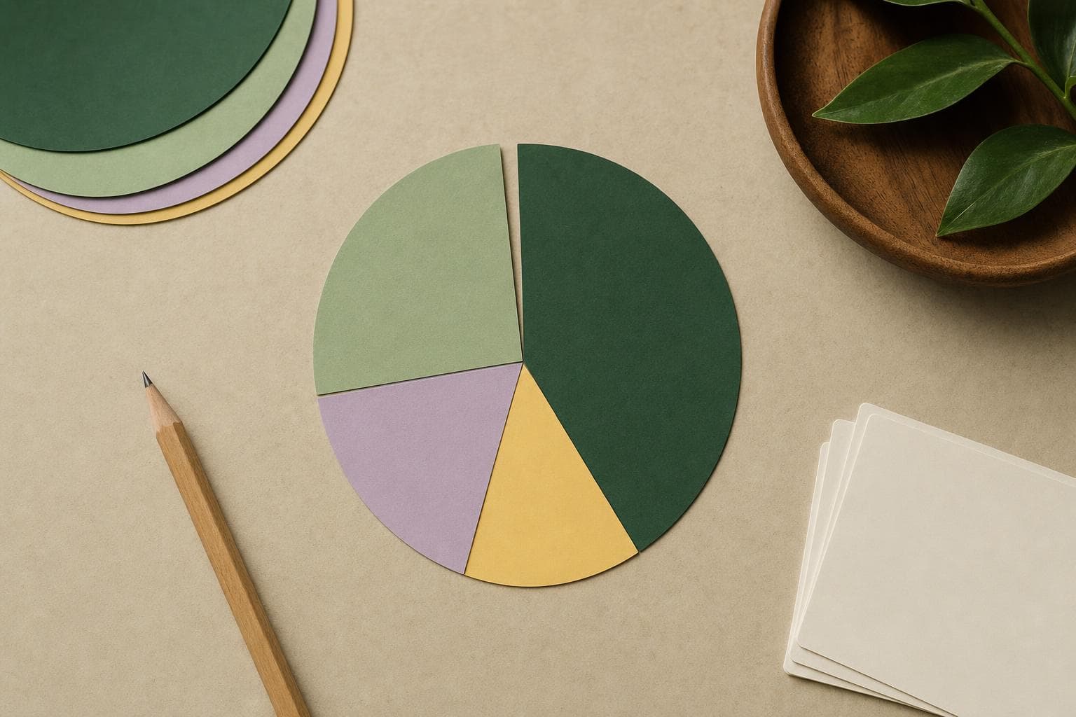 Colored paper discs arranged as a simple four-part mix on a desk.